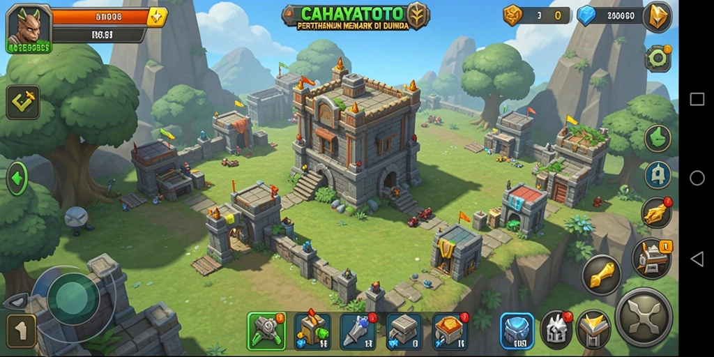Screenshot gameplay CAHAYATOTO menampilkan pertahanan menara yang epik.