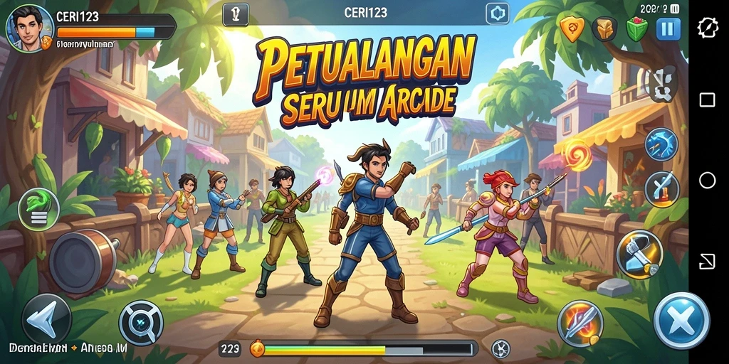 Tampilan gameplay seru CERI123 dengan suasana Arcade yang menarik.