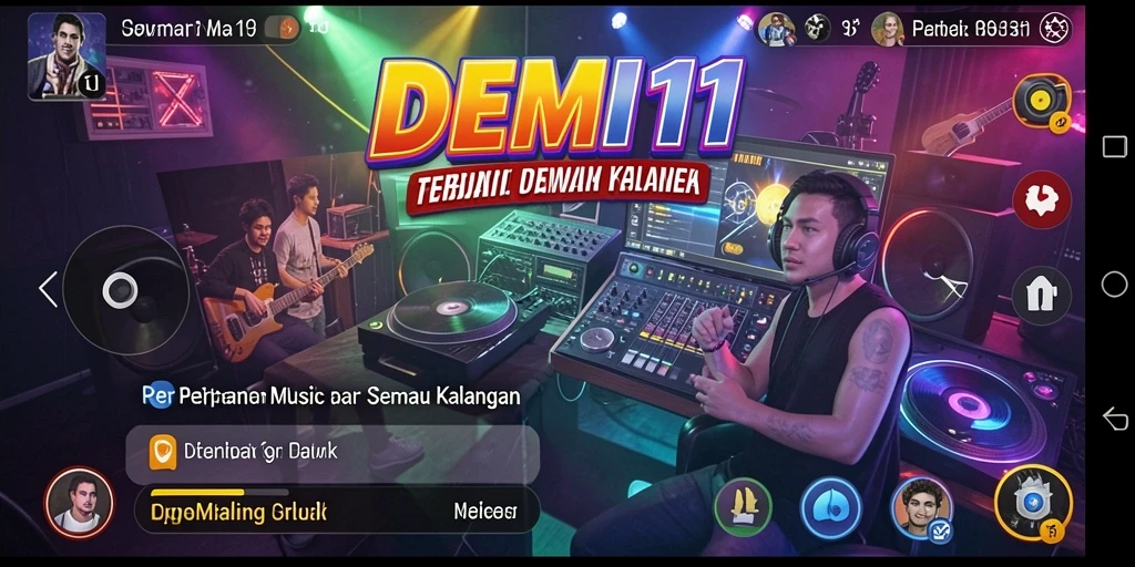Tangkapan layar utama <strong>DEMI11</strong> menampilkan gameplay interaktif penuh dengan tantangan musik.
