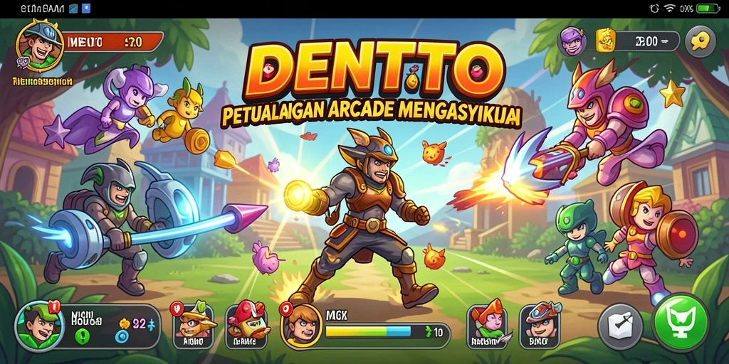 Screenshot DENTOTO menampilkan gameplay Arcade yang penuh aksi.