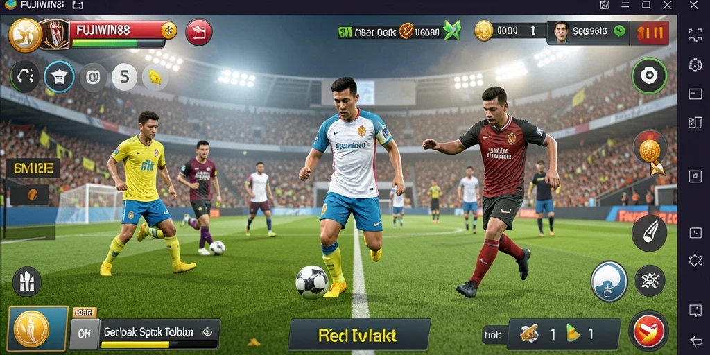 Tangkapan layar FUJIWIN88 menunjukkan aksi seru di lapangan sepak bola.