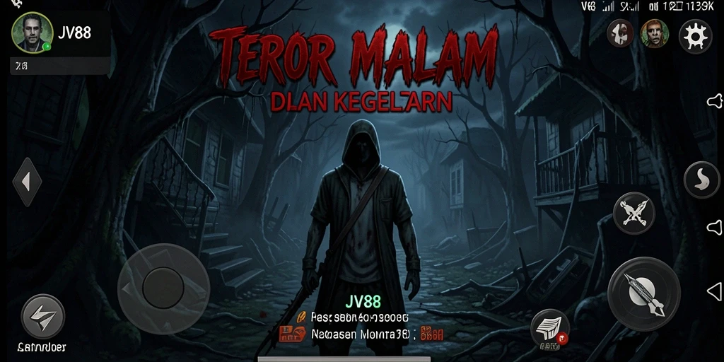 Screenshot gameplay JV88 yang menampilkan suasana horor yang mencekam.