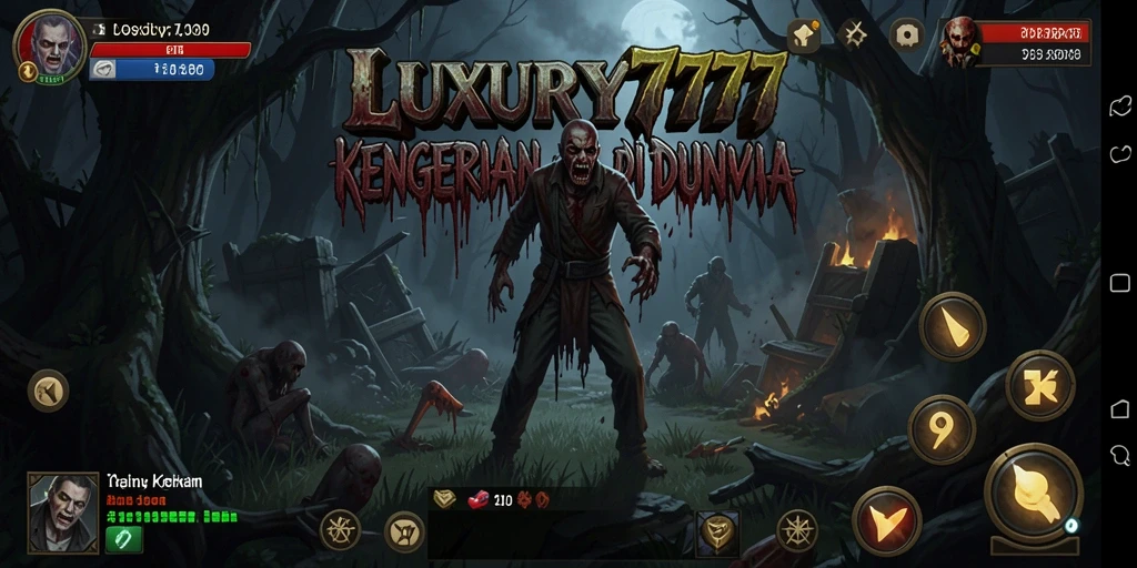 Screenshot gameplay LUXURY777 menampilkan suasana horor yang mencekam.