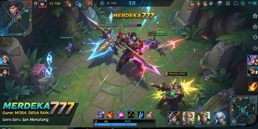 Tampilan gameplay seru dari MERDEKA777 dalam pertarungan MOBA.