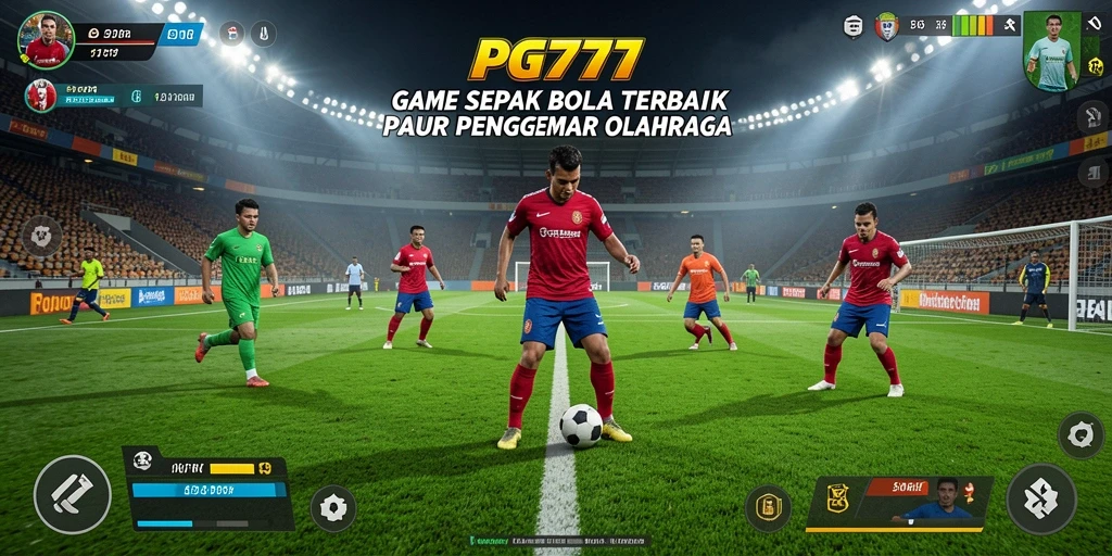 Screenshot gameplay PG777 menunjukkan aksi seru di lapangan sepak bola.