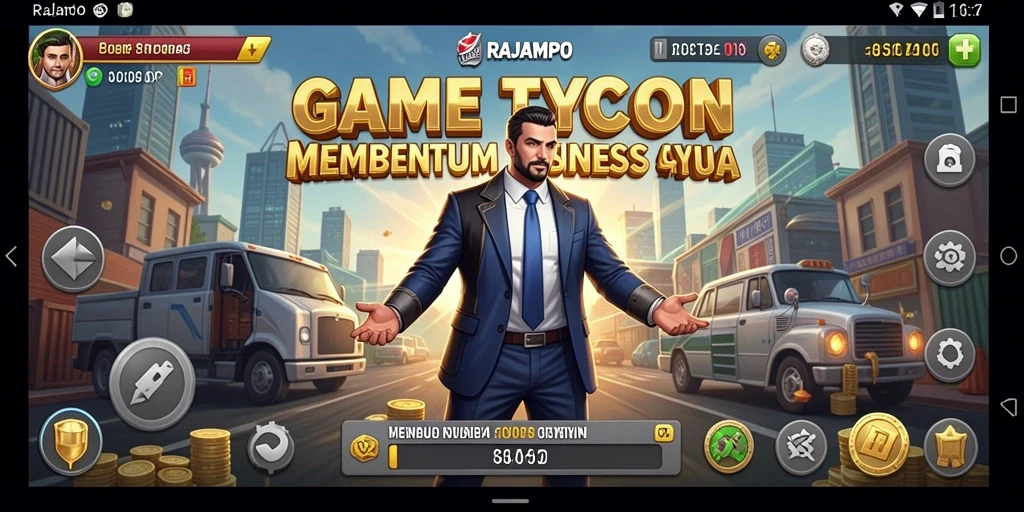 Screenshot gameplay RAJAMPO menampilkan manajemen bisnis yang dinamis.