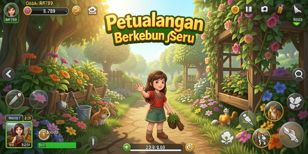 Screenshot utama RR789 menampilkan gameplay menarik saat berkebun.